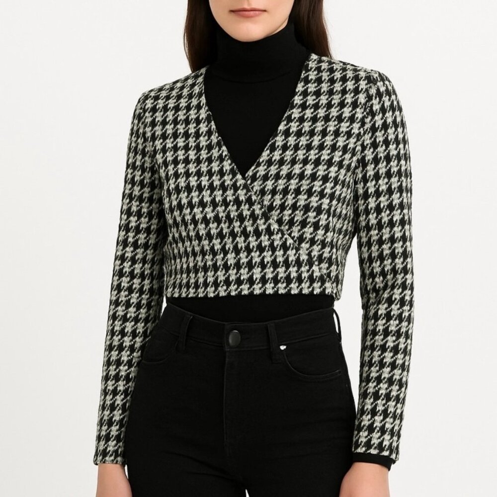 Zara Women's Houndstooth Cropped Blazer - Black & White - US M